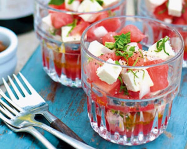 Watermeloensalade met feta en munt